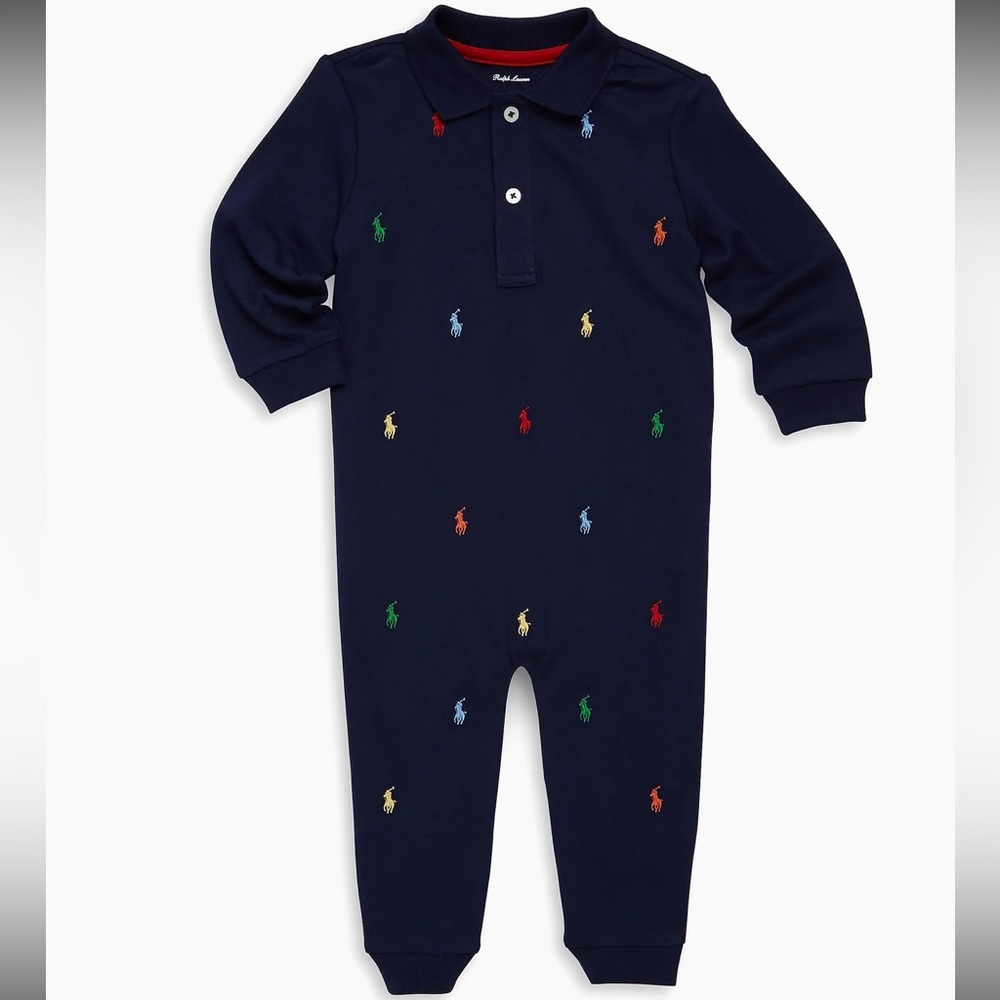Ralph Lauren Navy One Piece with Multicolor Embroidery